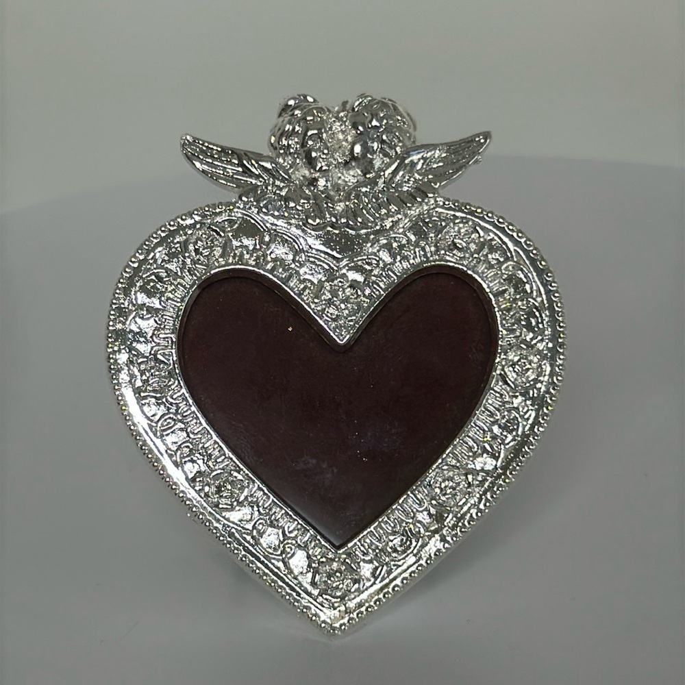 Elegant 925 silver heart rhinestones photo frame